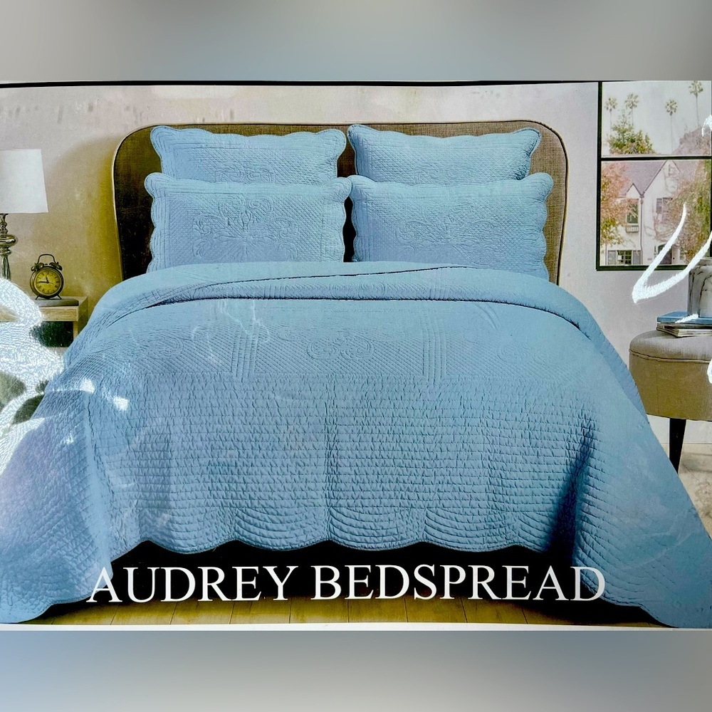 Hudson Jeans Blue Quilted Bedspread with Textured Design